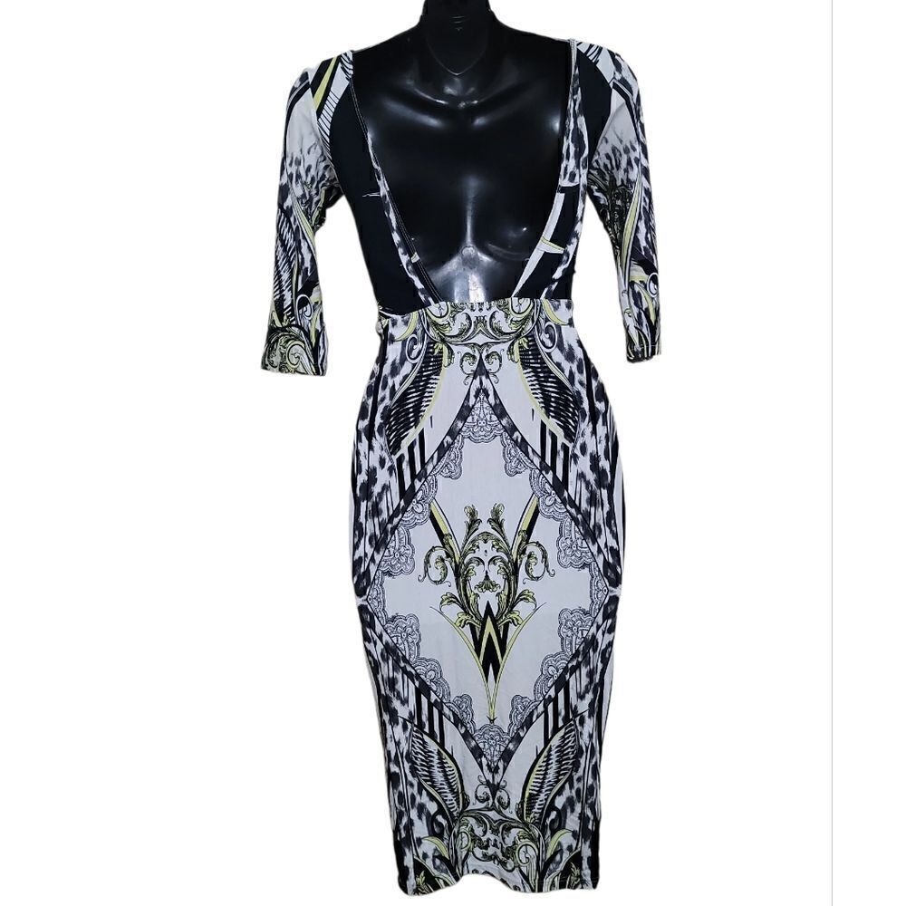 ASOS Black and White Midi Geometric 3/4 Sleeve Dress Sz 0 - Picture 2 of 9